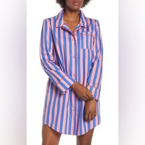 ban.do Pink and Blue Striped Shirt Dress Pajama